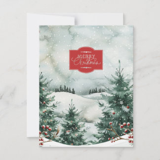Serene Snowy Mountain Forest Christmas Card Feestdagenkaart