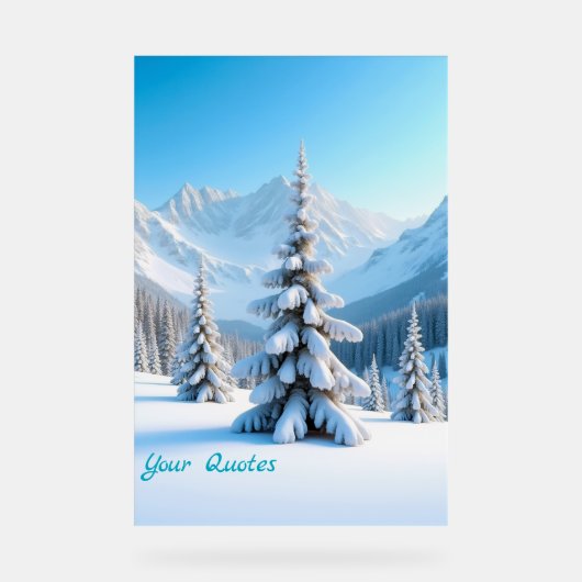 Serene Snowy Mountain Landscape & Winter Pine Tree Acryl Bord (Voorkant)