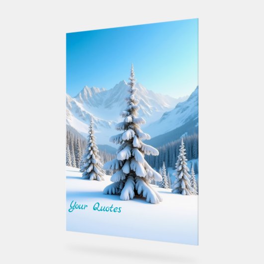 Serene Snowy Mountain Landscape & Winter Pine Tree Acryl Bord (Hoek)