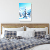 Serene Snowy Mountain Landscape & Winter Pine Tree Canvas Afdruk (Insitu (Slaapkamer))