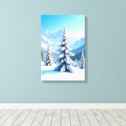 Serene Snowy Mountain Landscape & Winter Pine Tree Canvas Afdruk (Insitu (Houten vloer))