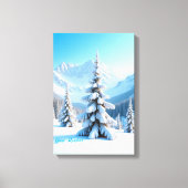 Serene Snowy Mountain Landscape & Winter Pine Tree Canvas Afdruk (Voorkant)