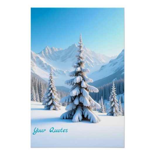 Serene Snowy Mountain Landscape & Winter Pine Tree Perfect Poster (Voorkant)
