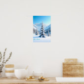 Serene Snowy Mountain Landscape & Winter Pine Tree Poster (Keuken)