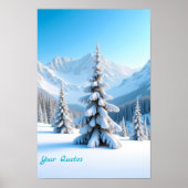 Serene Snowy Mountain Landscape & Winter Pine Tree Poster (Voorkant)