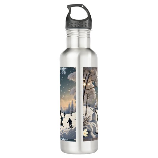 Serene Snowy Nights Waterfles (Achterkant)