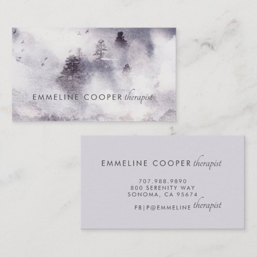 Serene Soft Waterverf Trees Visitekaartje (Voorkant / Achterkant)