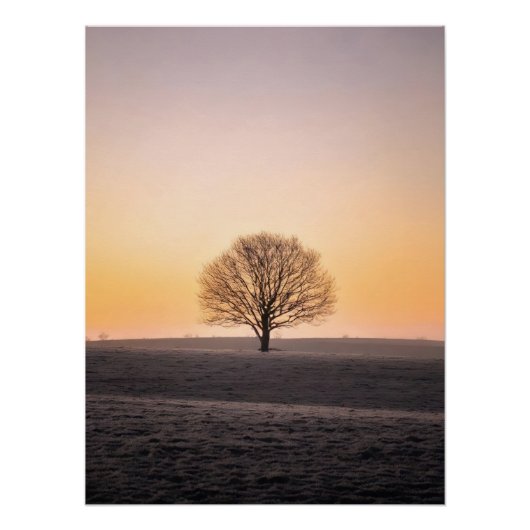 Serene Solitude: Winter Sunrise Lone Tree - Minima Perfect Poster (Voorkant)