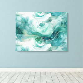 Serene Splash: Abstracte Aquarel in Tealgroen Canvas Afdruk