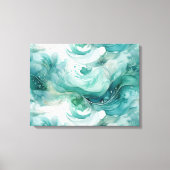 Serene Splash: Abstracte Aquarel in Tealgroen Canvas Afdruk (Voorkant)