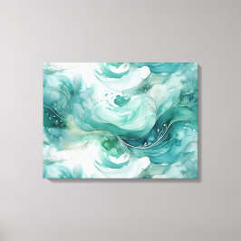 Serene Splash: Abstracte Waterverf in Blauwgroen g Canvas Afdruk