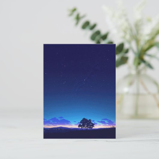Serene Starry Night Tree Silhouette Briefkaart (Staand voorkant)