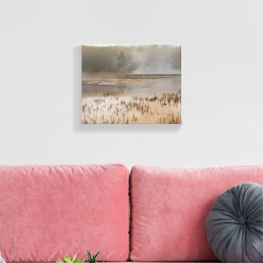 Serene Steam: een vredige Yellowstone-scène Canvas Afdruk (Insitu (Woonkamer))