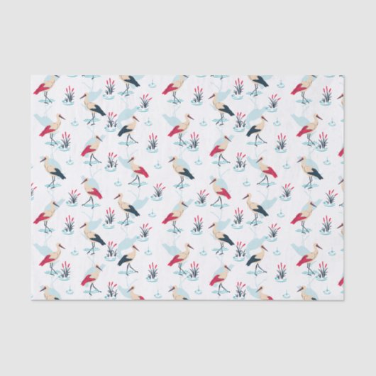 Serene Stork Sanctuary - Elegante vijverscène Tissuepapier (Voorkant)