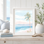 Serene Strand Palmboom Kust Kunstprint Poster