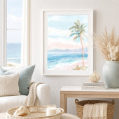 Serene Strand Palmboom Kust Kunstprint Poster