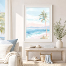 Serene Strand Palmboom Kust Kunstprint