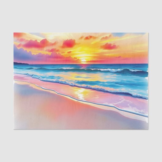 Serene strand zonsondergang met levendige reflecti tissuepapier (Voorkant)