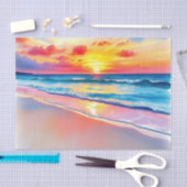 Serene strand zonsondergang met levendige reflecti tissuepapier (Craft)