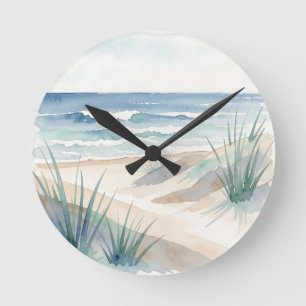 Serene Strandduinen Oceaan Aquarel Kust Ronde Klok