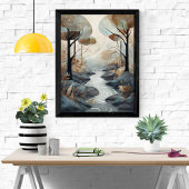 Serene Stream: een rustige bosrijke scene Poster