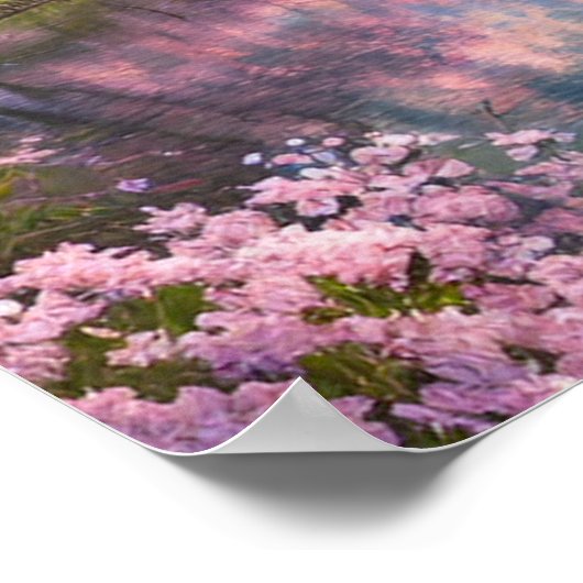 Serene Stream en Sakura Bomen Poster (Hoek)