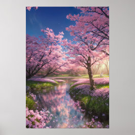 Serene Stream en Sakura Bomen Poster