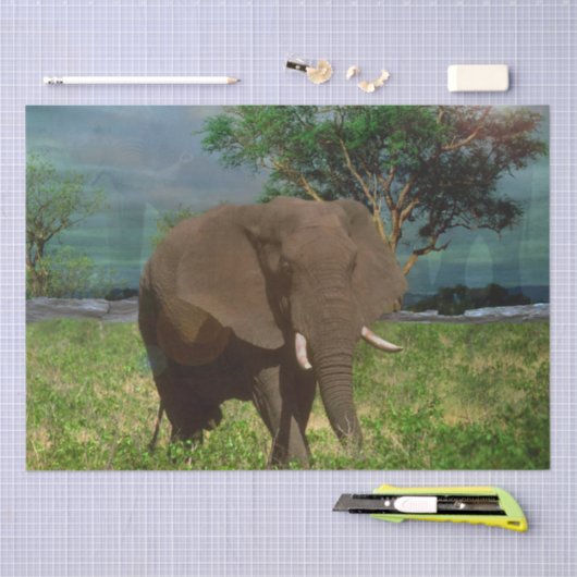 Serene Strength: The Bull Elephant Grazing Tissuepapier (Craft)