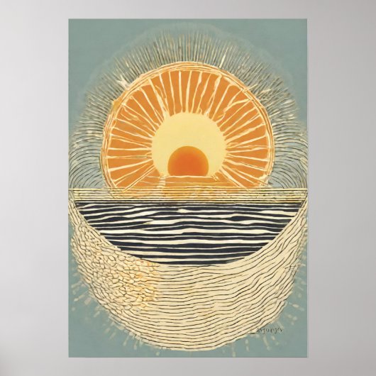 Serene Sun Illustration Wall Art Poster (Voorkant)