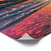 Serene Sunset Beach: Abstracte op Japans geïnspire Poster (Hoek)