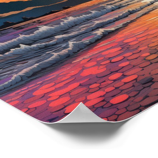 Serene Sunset Beach: Abstracte op Japans geïnspire Poster (Hoek)