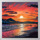 Serene Sunset Beach: Abstracte op Japans geïnspire Poster (Voorkant)