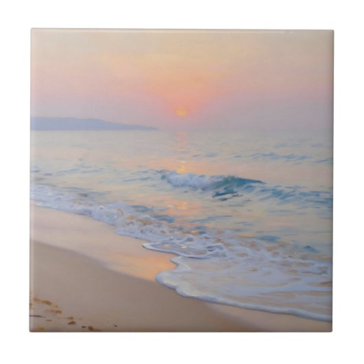 Serene Sunset Beach Ocean Glow Tegeltje (Voorkant)