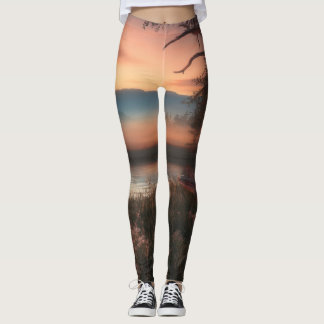Serene Sunset Print Leggings met hoge taille – Nat