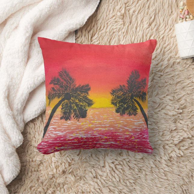 Serene Sunset Sierkussen Tropical Palm Tree Art (Deken)