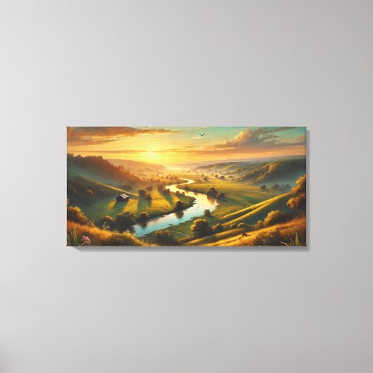 Serene Sunset Valley – Rustig Panorama Canvas Afdruk (Voorkant)
