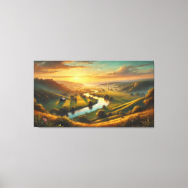 Serene Sunset Valley – rustig panoramisch Canvas Afdruk