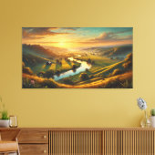 Serene Sunset Valley – rustig panoramisch Canvas Afdruk (Insitu (Woonkamer))