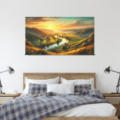 Serene Sunset Valley – rustig panoramisch Canvas Afdruk (Insitu (Slaapkamer))