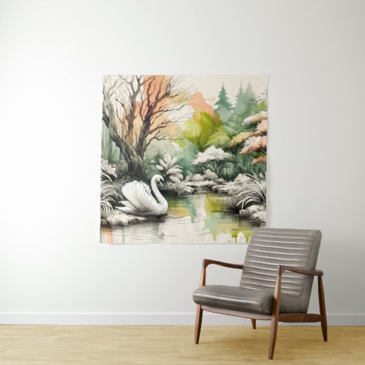 Serene Swan Lake Park Wandkleed (In situ)