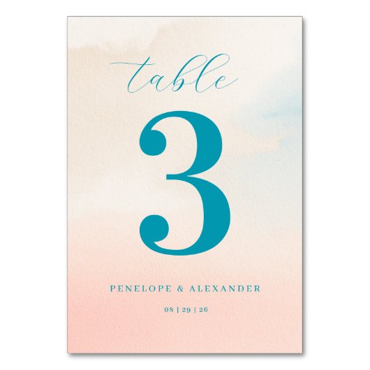 Serene Teal Aquarel Nummer Kaart (Voorkant)