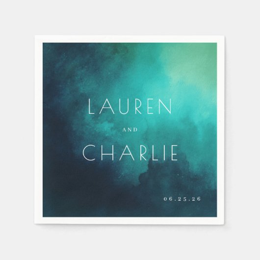 Serene Teal Aquarel Servet (Voorkant)