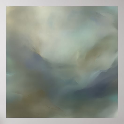 Serene Teal Blue Abstract Waves Ethereal Landscape Poster (Voorkant)