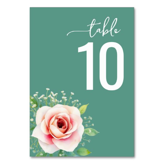 Serene Teal Botanical Wedding Table Card Kaart (Voorkant)