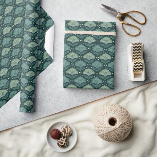 Serene Teal Botanische Bladmotive Cadeaupapier (Crafts)