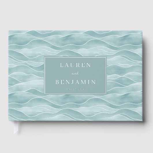 Serene Teal Golfbewegingen Gastenboek (Voorkant)