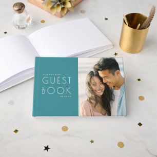Serene Teal Minimalistische Foto Gastenboek