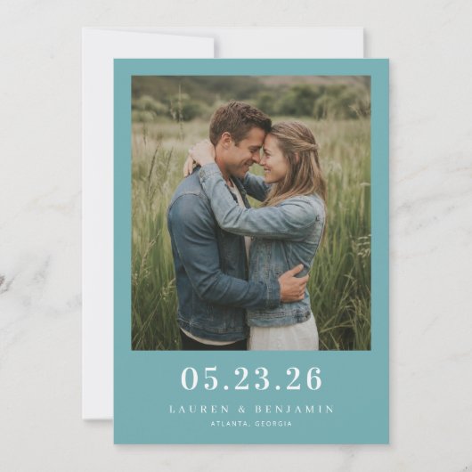 Serene Teal Minimalistische Foto Save The Date (Voorkant)