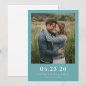 Serene Teal Minimalistische Foto Save The Date (Voorkant / Achterkant)