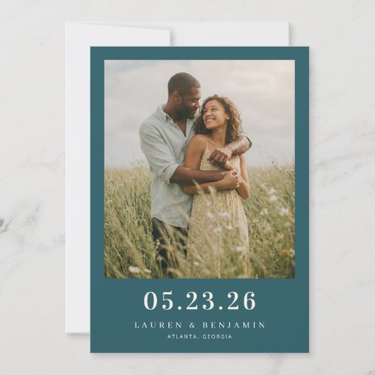 Serene Teal Romantic Photo Save The Date (Voorkant)